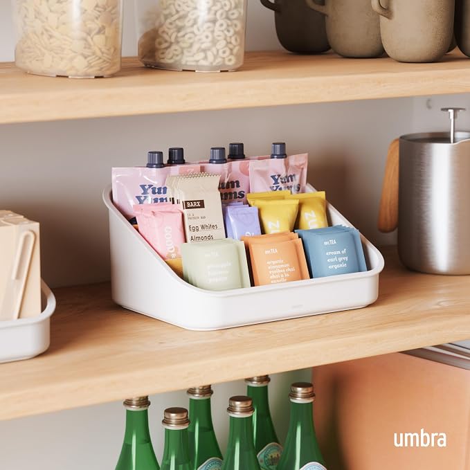 Umbra Bellwood Packet Organizer, Divided Tray for Pantry Ingredients and Other Small Items, Made of Durable Plastic and Wood, Natural/White - Image 2