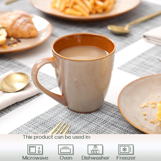 vicrays Coffee Mug Set, 12 Ounce, Set of 6, Ceramic Mug for Men, Women, Unique Glazed Mugs with Handle for Coffee, Tea, Milk, Cocoa, Cereal(Beige) - Image 2