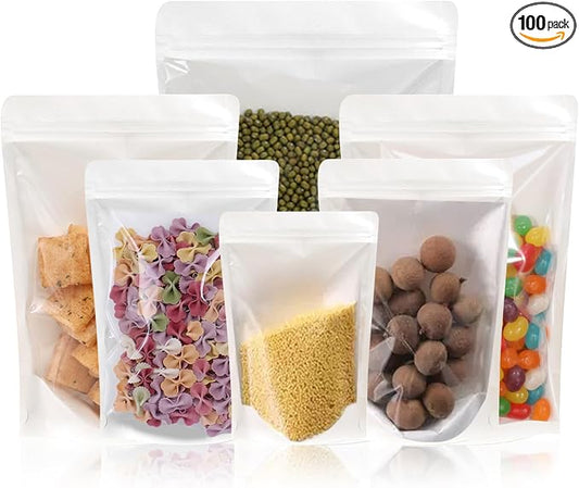 100 PCS Resealable Packaging Bags for Small Business，Kraft Bags With Window Clear Fornt Heat Seal Sealable 5.9"X8.7"Paper Zipper Stand Up Pouches Nut Bag Coffee Cookie Herb Food Bakery Storage by SixWeKit