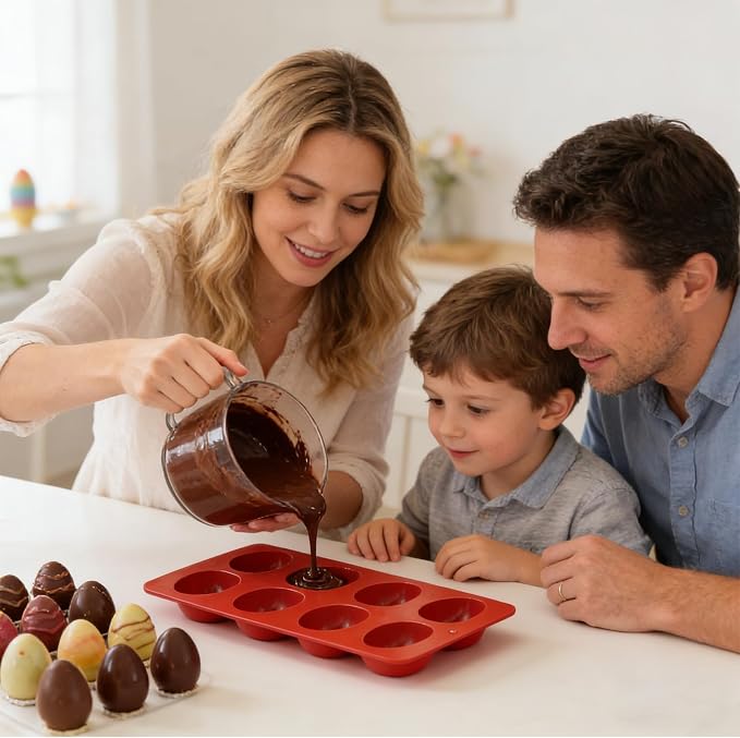 2 Pack Silicone Egg Molds 8 Cavity Easter Silicone Candy Mold 3D Egg-Shaped Silicone Baking Mold for Chocolate, Jello, Mini Cakes, DIY Desserts, Candy, Ice, Pudding, Baking (2, Brick Red) - Image 3