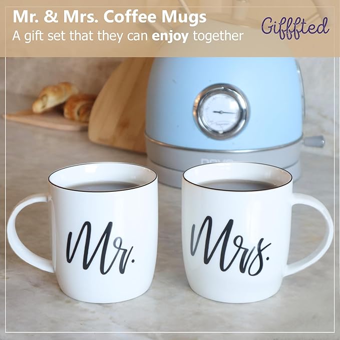 Triple Gifffted Mr and Mrs Coffee Mugs Couples Gifts Ideas for Christmas Wedding Anniversary Engagement Valentines,his Hers Present,husband Wife,him Her,men Women,bride Groom,newlyweds,ceramic 380ml - Image 2