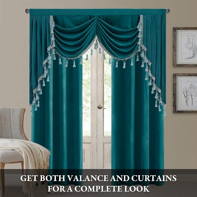 Elegant Velvet Waterfall Valances Curtain W59 inches, 1 Panel | Thermal Insulated Tier Window Decor for Bay Window, Bedroom, Kitchen, Classic Style Valances for Living Dining Room - Image 3