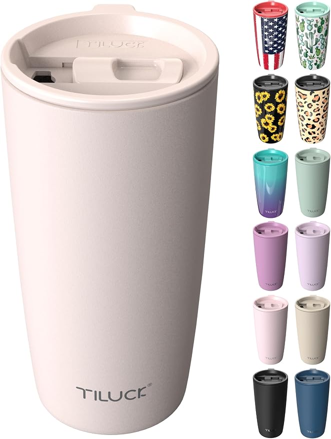 TILUCK 20 oz Insulated Coffee Tumbler with BPA-Free Lid | Travel Coffee Mug, Dishwasher Safe, Cup Holder Friendly, Double-Wall Vacuum Insulation for Hot & Cold Drinks, MatteSakuraPink by TILUCKBringsGoodLuck