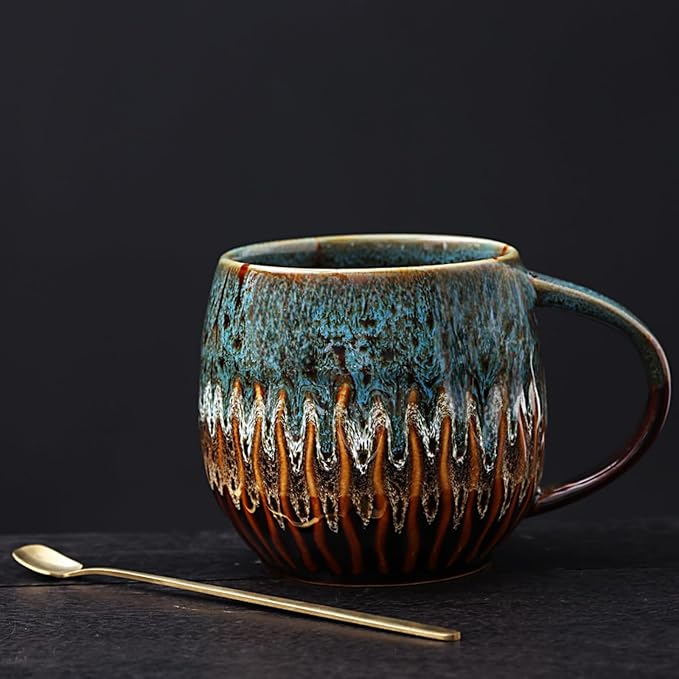 20 oz Large Ceramic Coffee Mug,Creative Handcrafted Reactive Glaze Coffee Cups Suitable for Home and Office Use,Dishwasher & Microwave Safe,Novelty Pottery Mug for Coffee Lovers Gift (blue) - Image 2