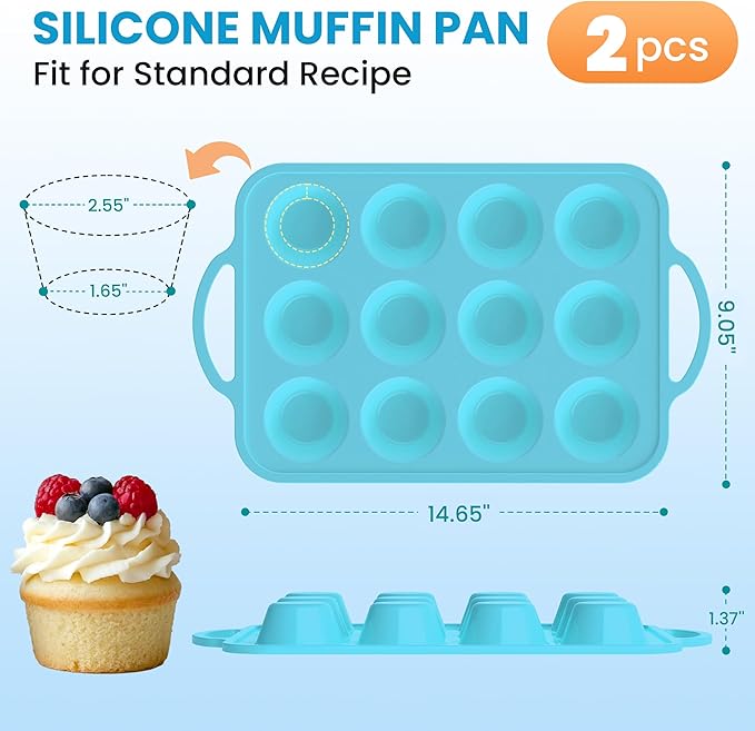 2Pack Silicone Muffin Pan for Baking - Cupcake Pans with Metal Frame - Image 3