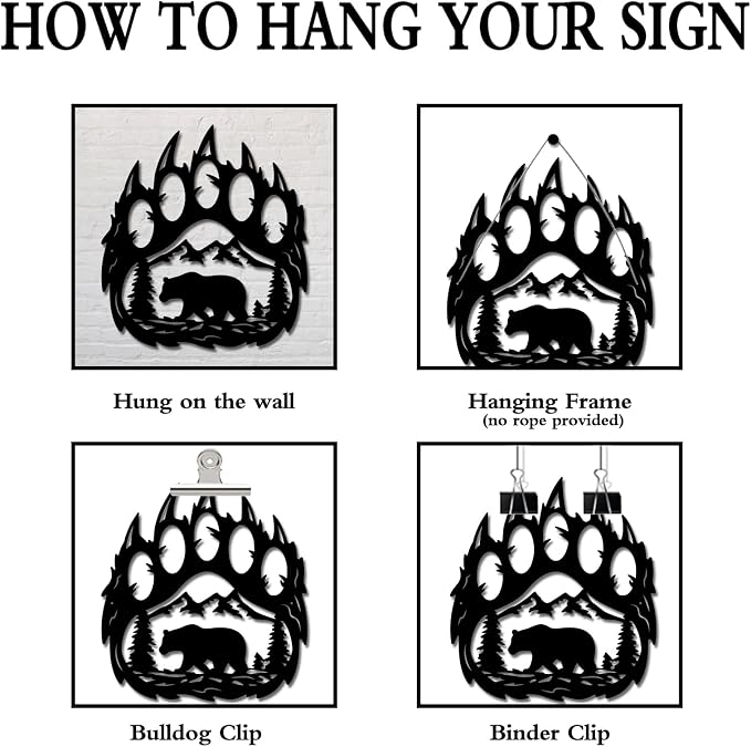 INFUNLY Bear Paw Wall Decor 10.8X11.8 Inches With Forest Mountain Pine Tree - Rustic Cabin Hunting Decorations Metal Bear Decor for Living Room Bedroom Indoor - Image 4