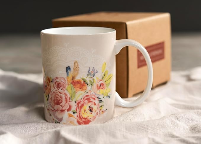 Maison d' Hermine Coffee Mug with Handles Tea Cups (15 Ounce, Pack of 1) | Fine Bone China Coffee Mugs for Hot Beverages Cappuccino Latte Home Restaurant Hotel Spring Summer -Ibiza - Beige - Feather - Image 9