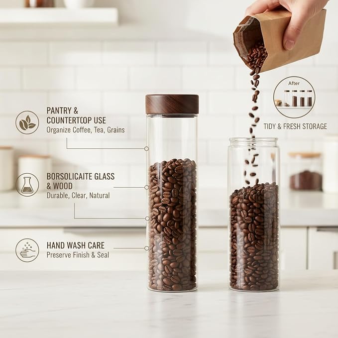 Home Organizers Glass Canister with Acacia Wood Lid, Borosilicate Jar for Coffee Tea Sugar Dry Goods Pantry Storage - Image 5
