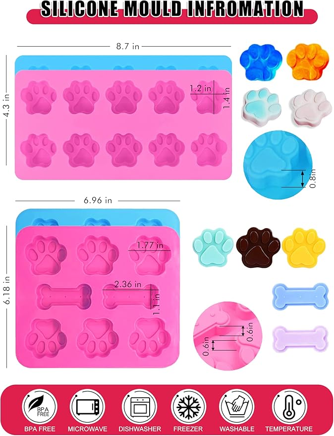 Homemade Silicone Dog Treat Molds - Dog Treat Cookie Cutters - Dog Treat CRecipes, Food Grade Silicone Molds for Candy and Dog Ice Cubs - Set of 15, Purple