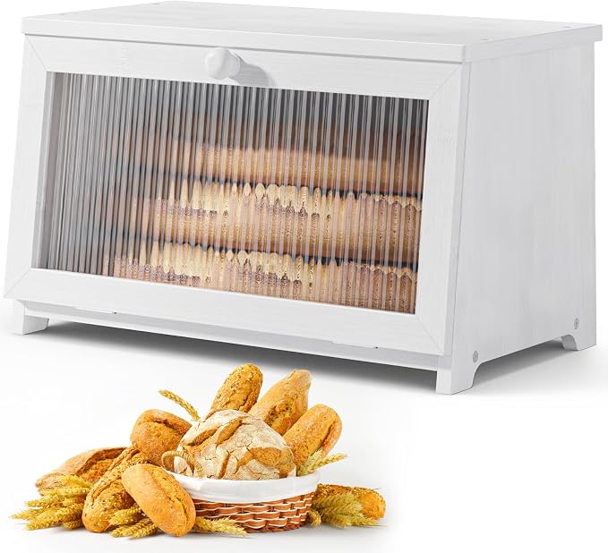 Kitsure Wooden Bread Box for Kitchen Countertop, 1-Tier, White | Large Capacity Kitchen Countertop Organizer, Stylish Bread Storage with Window, Multi-functional Container - Image 2