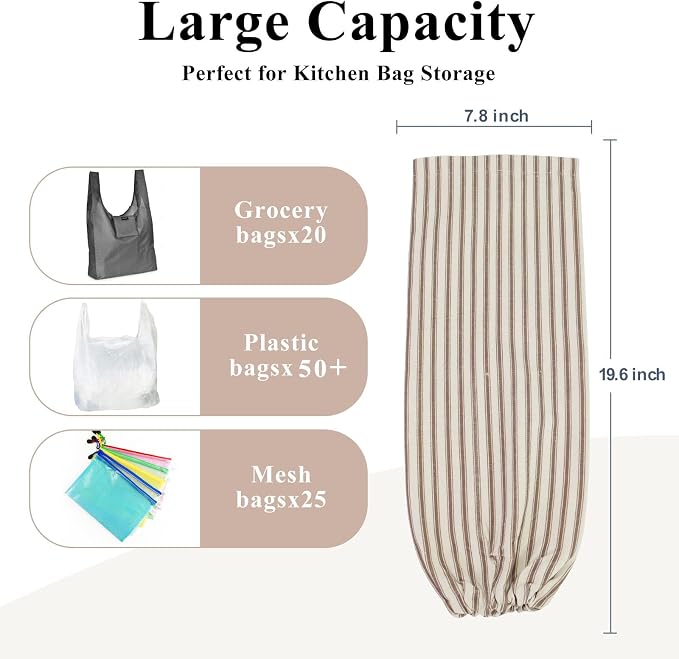 Plastic Bag Holder, Wall Mount Grocery Bag Holder, Reusable Trash Bags Organizer for Home Kitchen Pantry Decor (Brown) - Image 3