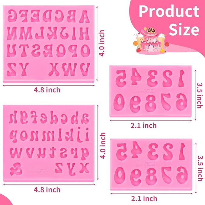 Silicone Fondant Mold Chocolate Molds, 0-9 Number and 26 Letters Silicone Molds for Cake/Cupcake Topper Cookies Desserts Decoration(4 pack)