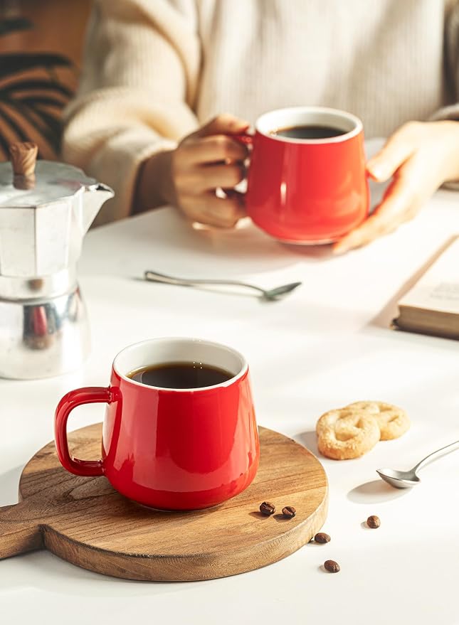 Teocera Ceramic Coffee Mug Set of 4-12 oz Coffee Mugs with Large Handles for Hot or Cold Drinks Like Latte, Cocoa, Tea or Juice - Smooth Ceramic, Dishwasher Safe, Red - Image 6