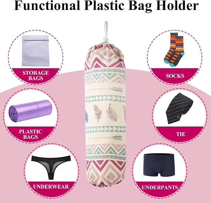 Plastic Bag Holder, Wall Mount Plastic Bag Organizer Dispenser, Heavy Duty Grocery Bag Storage Holder for Home Kitchen Camper (Pink Style) - Image 4