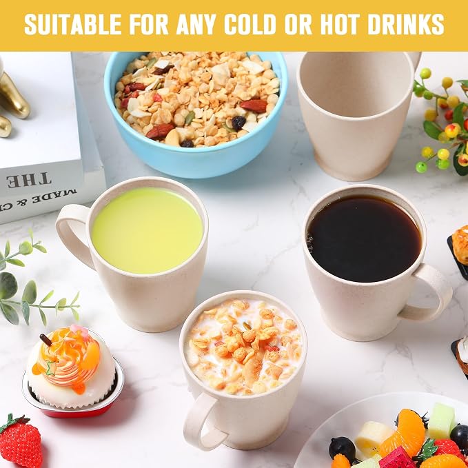 Zopeal 16 Pack Wheat Straw Plastic Coffee Cups Mugs 10 Oz Reusable Plastic Cup Mug with Handle Lightweight Microwavable Dishwasher Safe Unbreakable for Tea Milk Water Juice Coffee (Nordic Beige) - Image 6