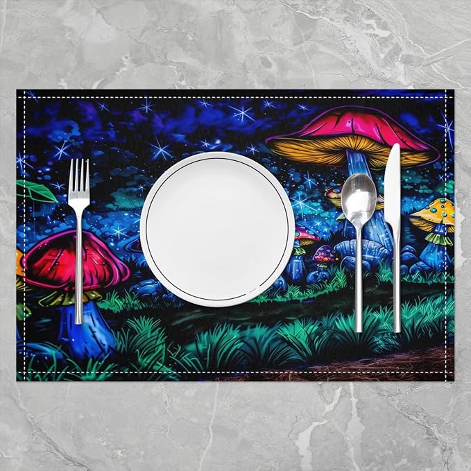 Feelyou Colorful Mushroom Table Place Mats 18"x12" Botanical Theme Placemats Set of 4 Wild Mushroom Stuff Placemat for Kitchen Dining Table Decor Indoor Outdoor Mushroom Decor Table Place Mats Astral - Image 2
