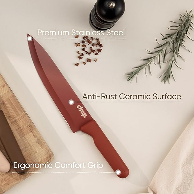 CAROTE Kitchen Knife Set, 6 Floral Knives with 6 Blade Guards, 12-Piece | Stainless Steel Blades, Ceramic Nonstick Coating, Long-Lasting Sharpness, Rust-Resistant, Non-Slip, Dishwasher Safe - Image 4