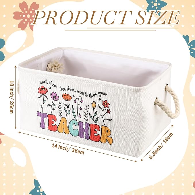 Marsui Teacher Basket Teacher Appreciation Gifts Book Storage Basket Large Foldable Linen Reading Accessories Back to School Teachers Storage Bins Gifts from Student Classroom Office Home - Image 2