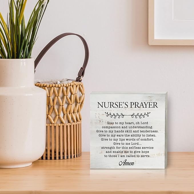Nurse's Prayer Wood Box Sign Home Decor Rustic Nurse Wooden Box Sign Block Plaque for Wall Tabletop Desk Home Nurse Office Decoration 5" x 5" - Image 5