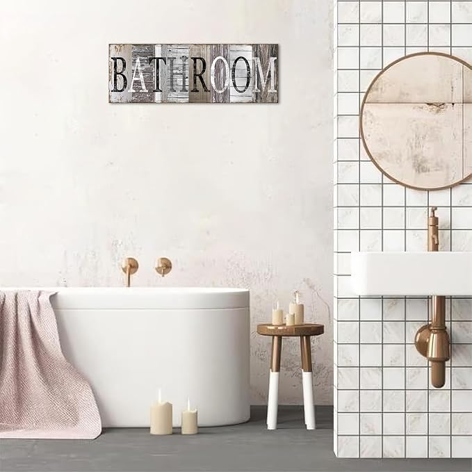 Pinetree Art Rustic Bathroom Sign Decor Farmhouse Bathroom Decoration Accessories, Bathroom Door Decor, Wrapped Canvas Prints (6 x 17 inch) - Image 2