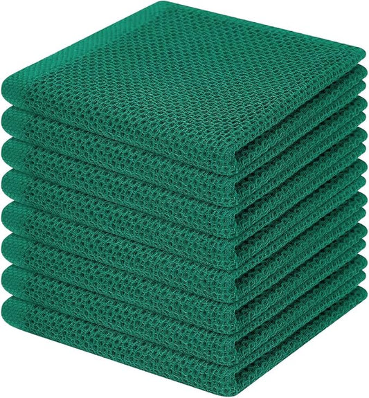 Homaxy 100% Cotton Waffle Weave Kitchen Dish Cloths 8-Pack, Dark Green | 12 x 12 Inches, Ultra Soft Absorbent Dish Towels, Quick Drying Dish Rags with Hanging Loop by Homaxy