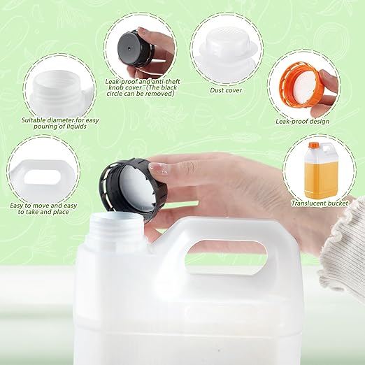 3 Pcs 1 Gallon Plastic Jug with Lids Square Empty Storage Containers HDPE Carboy Plastic Jar Containers for Water Beverage Oil Liquids (Translucent Color with Different Lids)