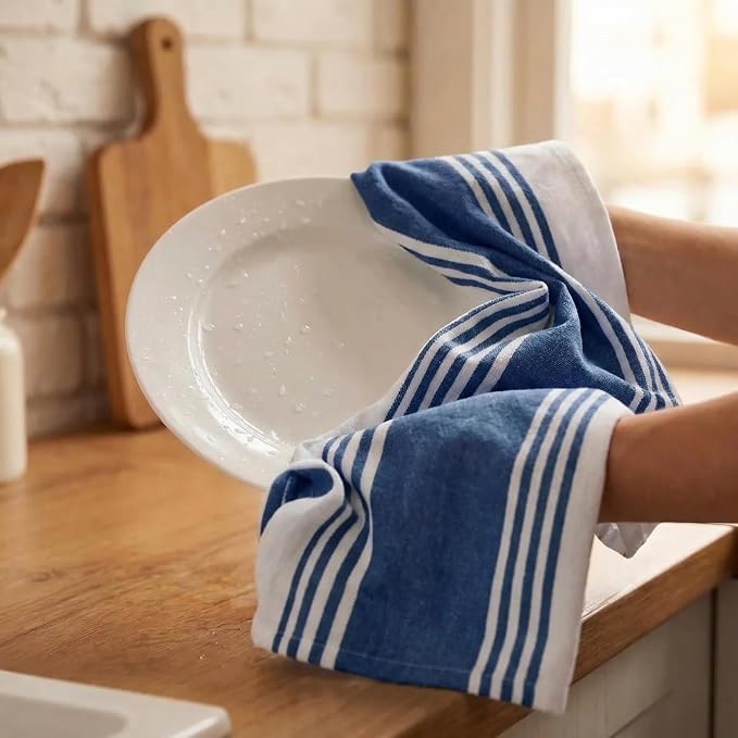 Urban Villa Kitchen Towels Cotton Dish Towels 20”x30” (Set of 6) Blue Wht - Image 7