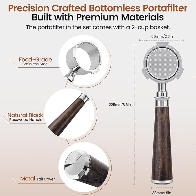 ShanSon Espresso Accessories Kit,7-in-1 51mm Compact Espresso Tamper Set: Espresso Tamper, Distributor, Bottomless Portafilter, Dosing Funnel,Station