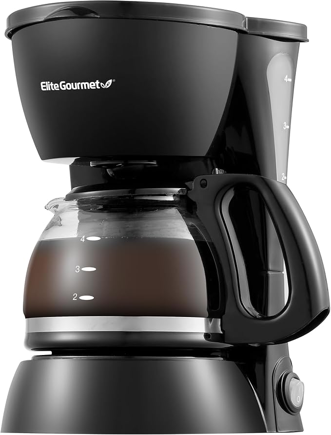Elite Gourmet EHC4128 Automatic 4-Cup Drip Coffee Maker, Black | Glass carafe, Pause N Serve, reusable filter, On/Off switch, and Keep Warm with water level indicator by EliteGourmet