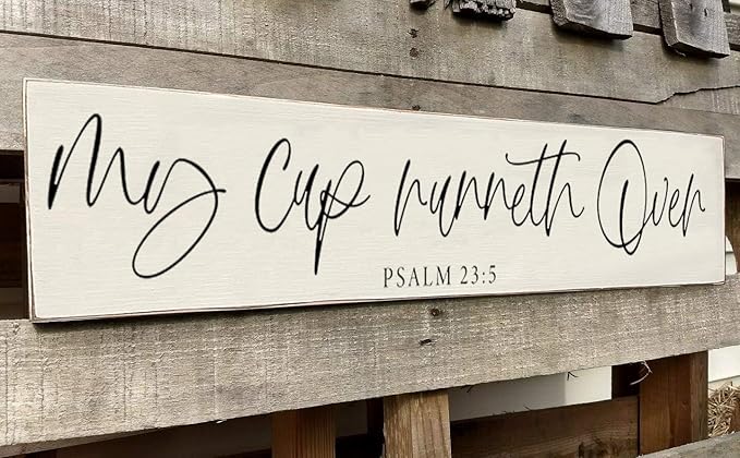 Farmhouse Kitchen Wall Decor,My Cup Runneth Over Sign,Printed Wooden Hanging Plaque Wall Art Sign Rustic Psalm Wood Kitchen Signs Dinning Room Wall Decor 4×16 INCH by Unknown