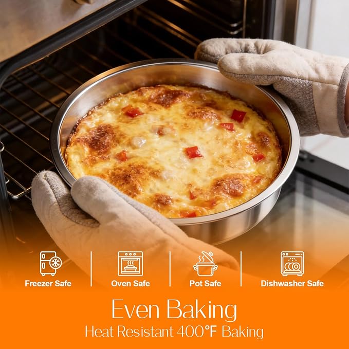 tifanso 3PCS 8" Round Stainless Steel Even Heating Cake Pans for Baking | Stackable Design, Perfect for Layer Cakes Birthday Parties & Weddings, Dishwasher Safe, Ideal for Home Bakers - Image 3