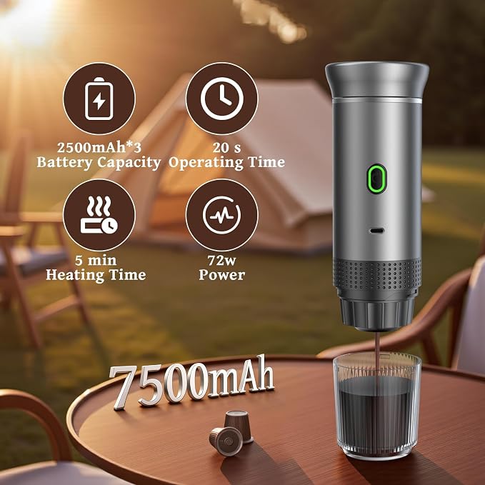 USB-C Self-Heating Portable Espresso Maker for Ground Coffee & Capsules | Compact travel coffee cup, ideal for car, RV, hiking, camping and office outdoor coffee brewing - Image 3
