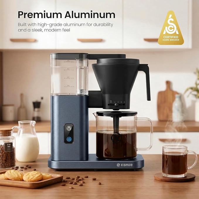 Kismile SCA-Certified 8-Cup Drip Coffee Maker with Pour-Over Control | 3-Second Heating at 197–205°F, Adjustable Flow, Removable 1.25L Water Tank, 20-Min Cold Brew and 40-Min Keep Warm - Image 2