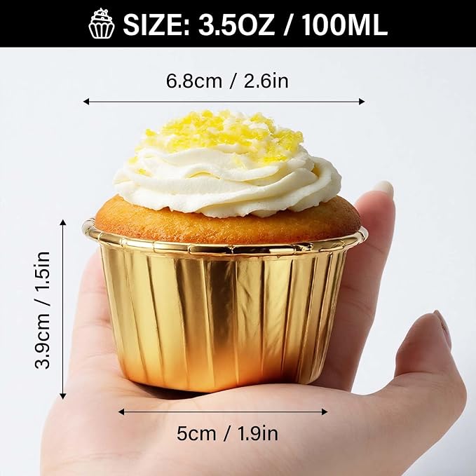 EUSOAR Gold Cupcake Liners, 100pcs 3.5 oz Disposable Aluminum ramekins, Foil Baking Cups, Aluminum Foil Muffin Liners, Aluminum Cupcake Ramekin Holder Cups for Wedding Birthday Party - Image 2
