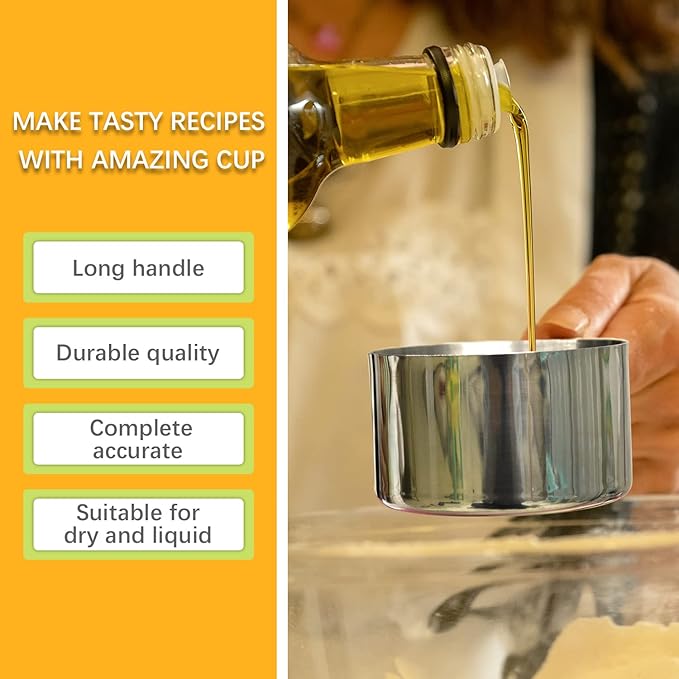 2PCS 3/4Cup (177ml, 6oz) Single Measuring Cup with Black Silicone Grip, Stainless Steel Individual Measure Scoop Only