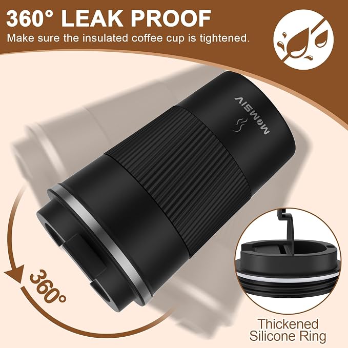 MOMSIV 12oz Travel Coffee Mug, Insulated Coffee Cup with Leakproof Lid | 6-Hour Heat Retention, 360°Leak proof, Vacuum Stainless Steel Double Walled, BPA-free, Reusable And To Go Coffee Mug - Image 5