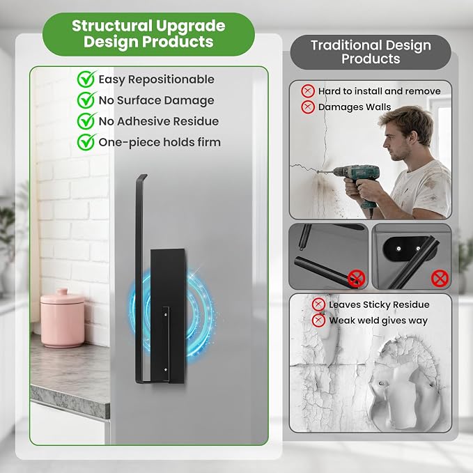 Paper Towel Holder, Magnetic Paper Towel Holder for Fridge, Toilet Paper Roll Holder Magnet Towel Rack Wall Mount Fridge Organizer for Paper Towels Rolls Bathroom Pantry RV Kitchen Storage - Image 4