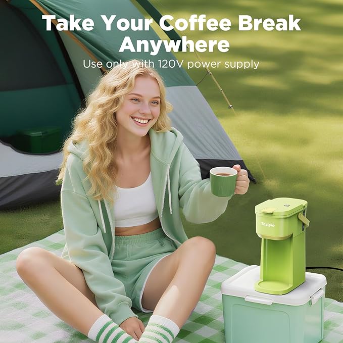 Tastyle Mini Single Serve Coffee Maker for K Cups and Grounds with Handle | for Travel, Camping, Office, RV and Dorm, Portable Handle, 120V, 6 to 12 Oz Brew Size, BPA Free, K302, Lime Green - Image 6