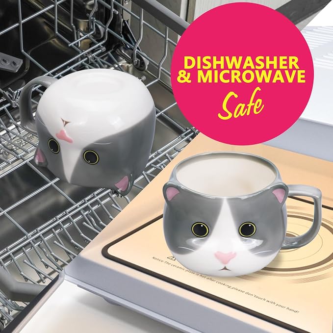 Cat Mug 14 oz Cute Ceramic 3D Porcelain Tea Cup for Women, Kawaii Gifts for Cat Lovers, Christmas, Housewarming, Holiday, Birthday Gifts for Women, Mom, Kids, Men and Friends - Image 4