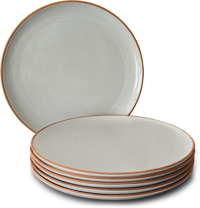 Mora Ceramic Dinner Plates Set of 6, 10 inch Dish Set - Microwave, Oven, and Dishwasher Safe, Scratch Resistant, Modern Rustic Dinnerware- Kitchen Porcelain Serving Dishes - Earl Grey by MORA
