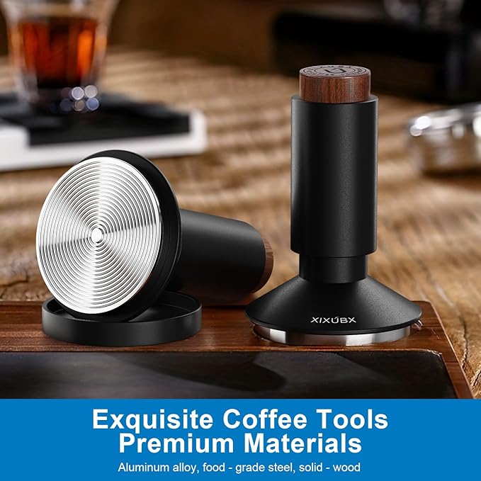 58.35mm Espresso Tamper & Magnetic WDT Tool, Barista Cofee Tamper with Spring Loaded, Anodized Aluminum Alloy Handle, Stainless Steel Corrugated Base with Cover for Portafilter Basket