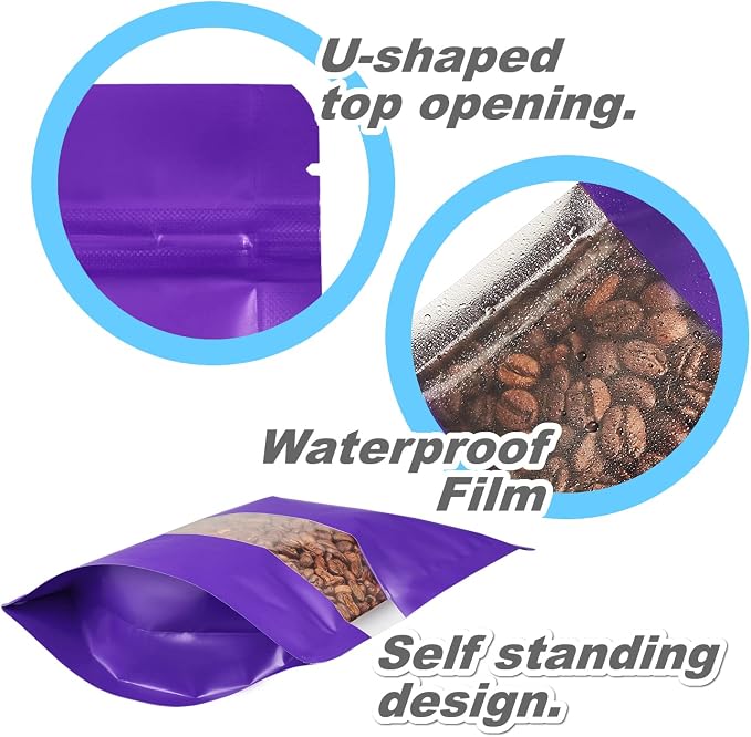 60 Pack Stand up Matte Metallic Storage Bags with Clear Front Window Heat-Sealable Resealable Solid Color Pouches for Food Storage Containers Organizer(Purple,5.9 * 8.6 inch,Pack of 60) - Image 4