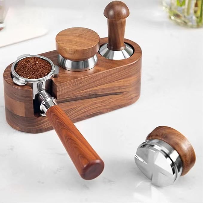 HEEPDD 53mm Coffee Distributor Tamper Adjustable Coffee Leveler Coffee Leveling Tool with Stainless Steel Base Walnut Wood Handle for Single Head Coffee Machine