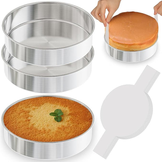 8 Inch Cake Pan, 3PCS Stainless Steel Baking Pans with 100 Parchment Paper | Nonstick Round Cake Pans for Layer Cakes, Cake Tins for Birthday Christmas, Healthy & Non-Toxic, Easy Clean & Dishwasher Safe by AWTBDP