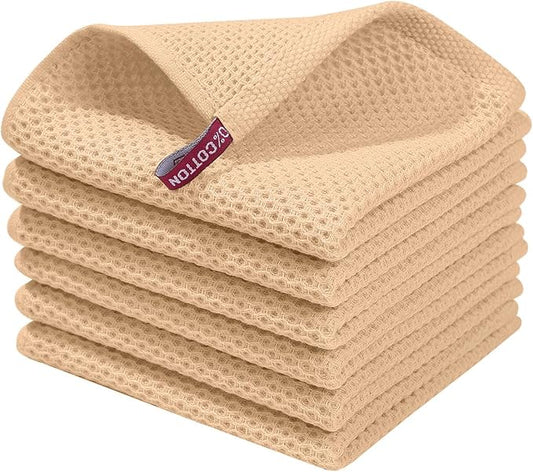 Homaxy 100% Cotton Waffle Weave Kitchen Dish Cloths 6-Pack, Apricot | 12 x 12 Inches, Ultra Soft Absorbent Dish Towels, Quick Drying Dish Rags with Hanging Loop by Homaxy