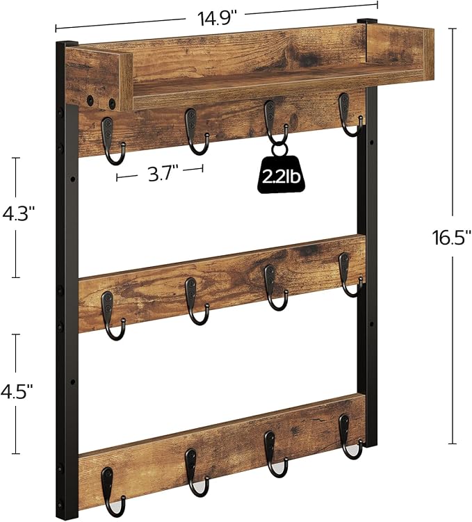 YATINEY Coffee Mug Holder Stand, 3 Tier Mug Tree Rack, Hanging 12 Cups, with Top Shelf, for Kitchen, Dining Room, Living Room, Cafe, Rustic Brown MH42BR - Image 8