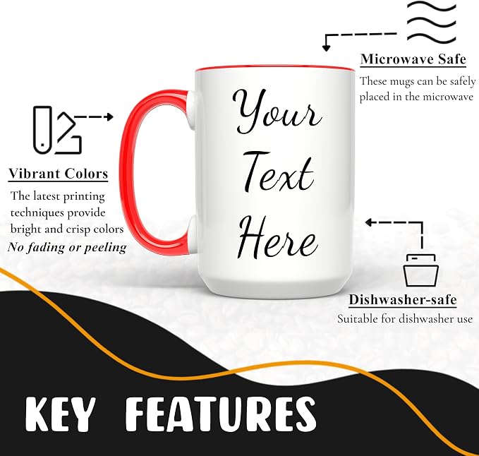Personalized Coffee Mug 15 Oz, Custom Picture Text or Logo Ceramic Mug, Customized Gift for Men & Women, Taza Personalizada with Photo and Words, Customizable Large Tea Cup | White - Red - Image 2