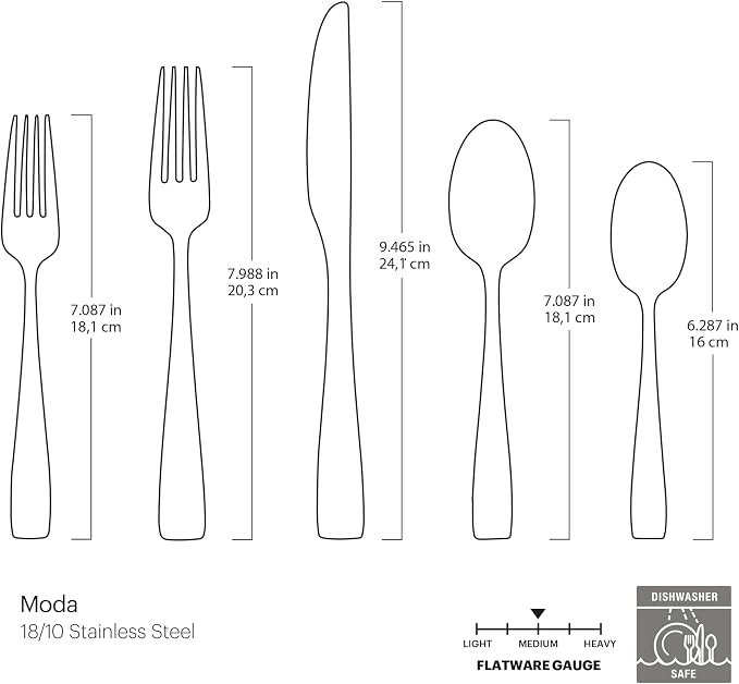 Oneida Moda 20-Piece 18/10 Silverware Set for 4, Flatware | silver, dishwasher safe | includes knives, forks, and spoons | heavy duty, cutlery set for kitchen and dining, utensil set - Image 7