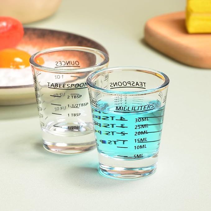 Shot Glass Measuring Cup，Espresso Shot Glass 26-Incremental Measurement 1oz, 2 Tbs, 6 Tsp, 30ml，Kitchen Tools，Bar Bartender Accessories, Jigger for Bartending (2 Pack-Black)