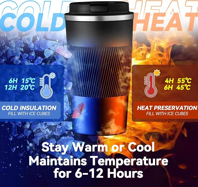 12OZ Travel Coffee Mug Insulated Coffee Cup with Spill Leak Proof Lid, Portable Stainless Steel Tumbler Reusable Hot and Cold Water Mug for Car, Daily, Camping-Black - Image 6